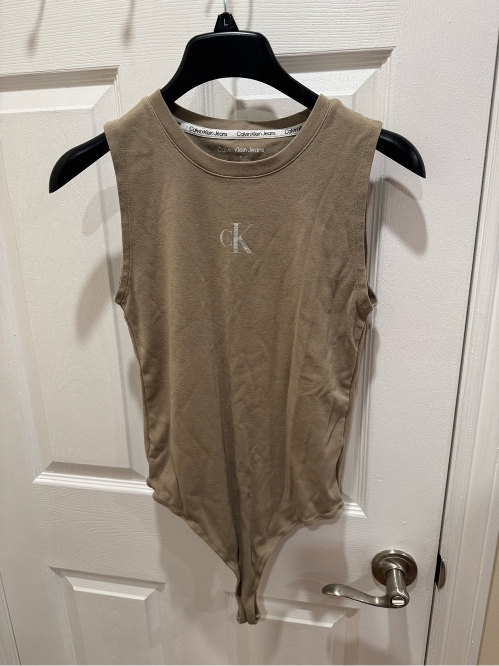 Calvin Klein Jeans Sleeveless Logo Bodysuit in Taupe